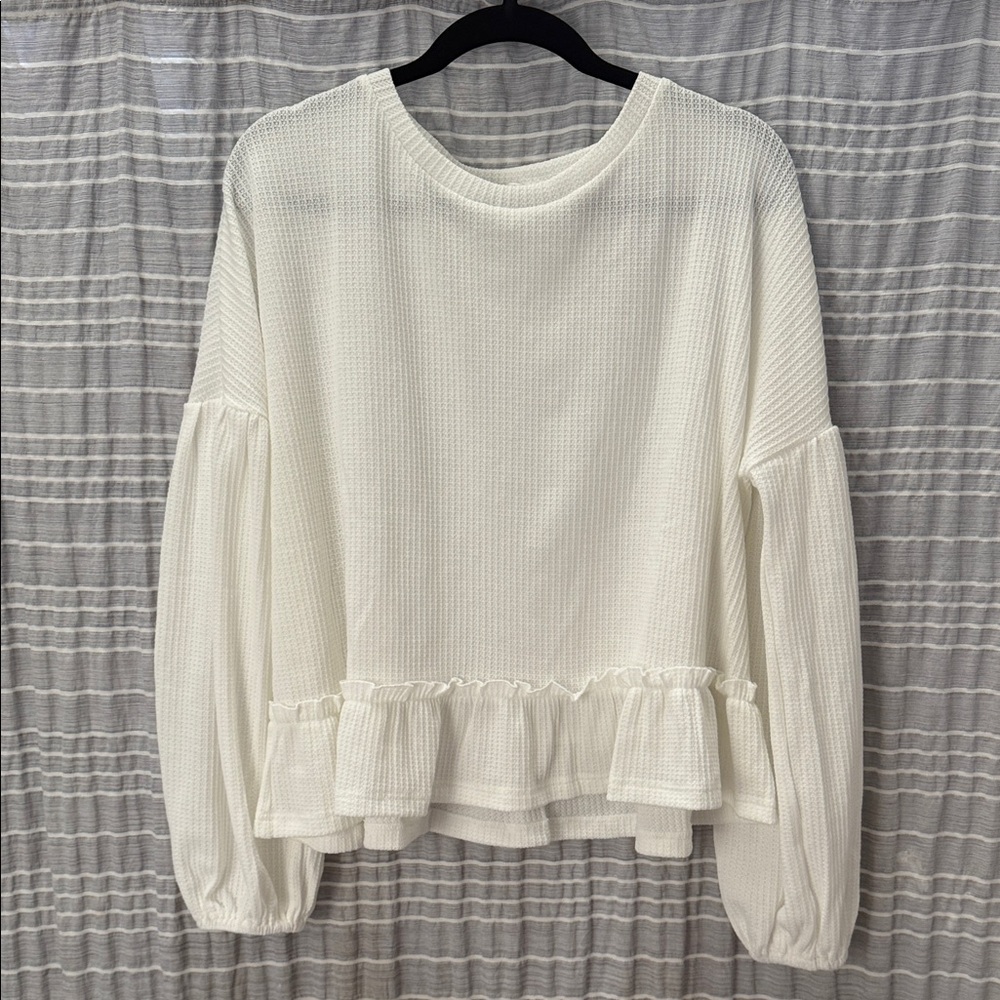 White Ruffle Hem Top